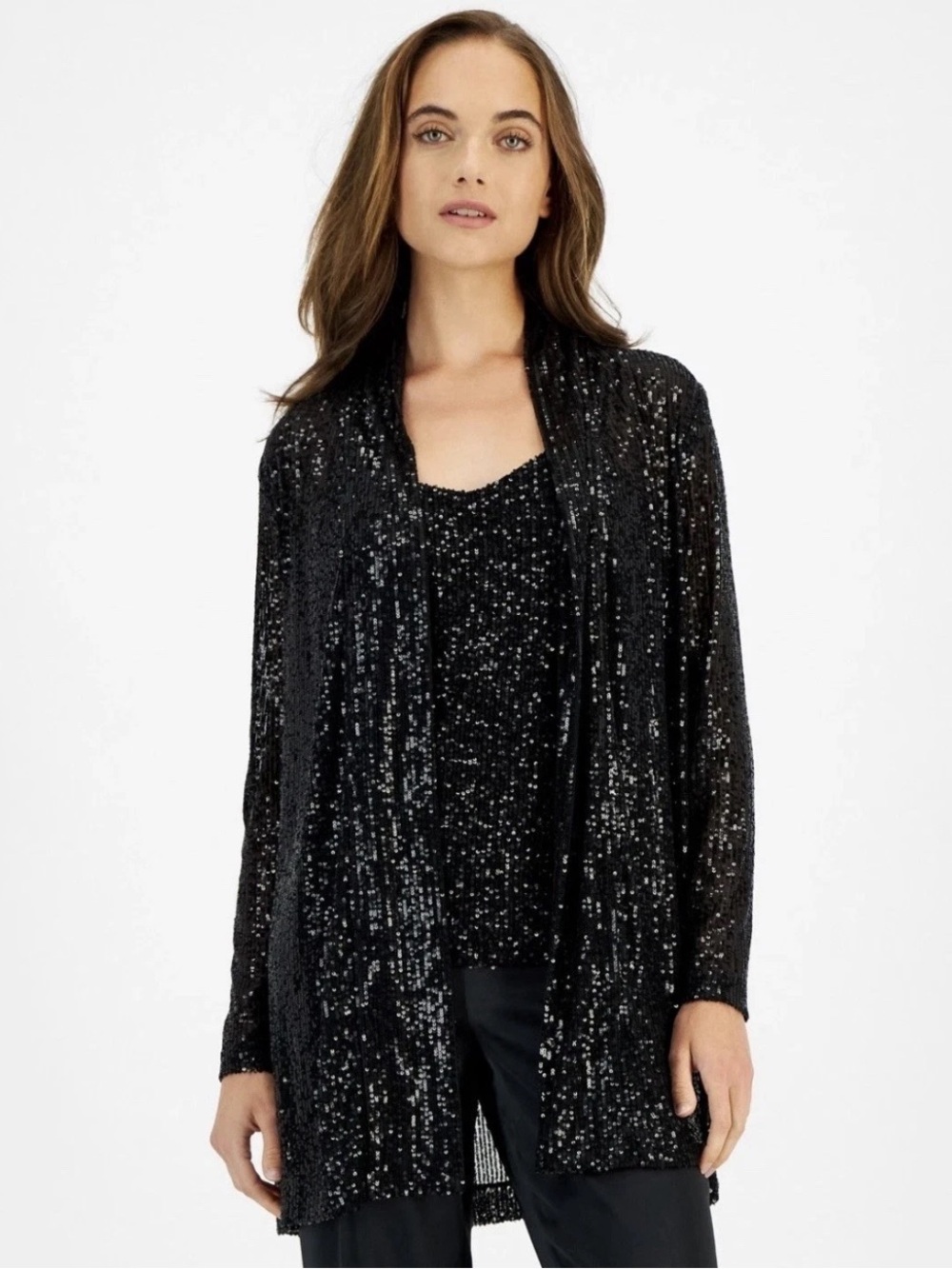 Anne Klein Women's Black Sequin Embellished Duster Size 3X Side Slits NWT